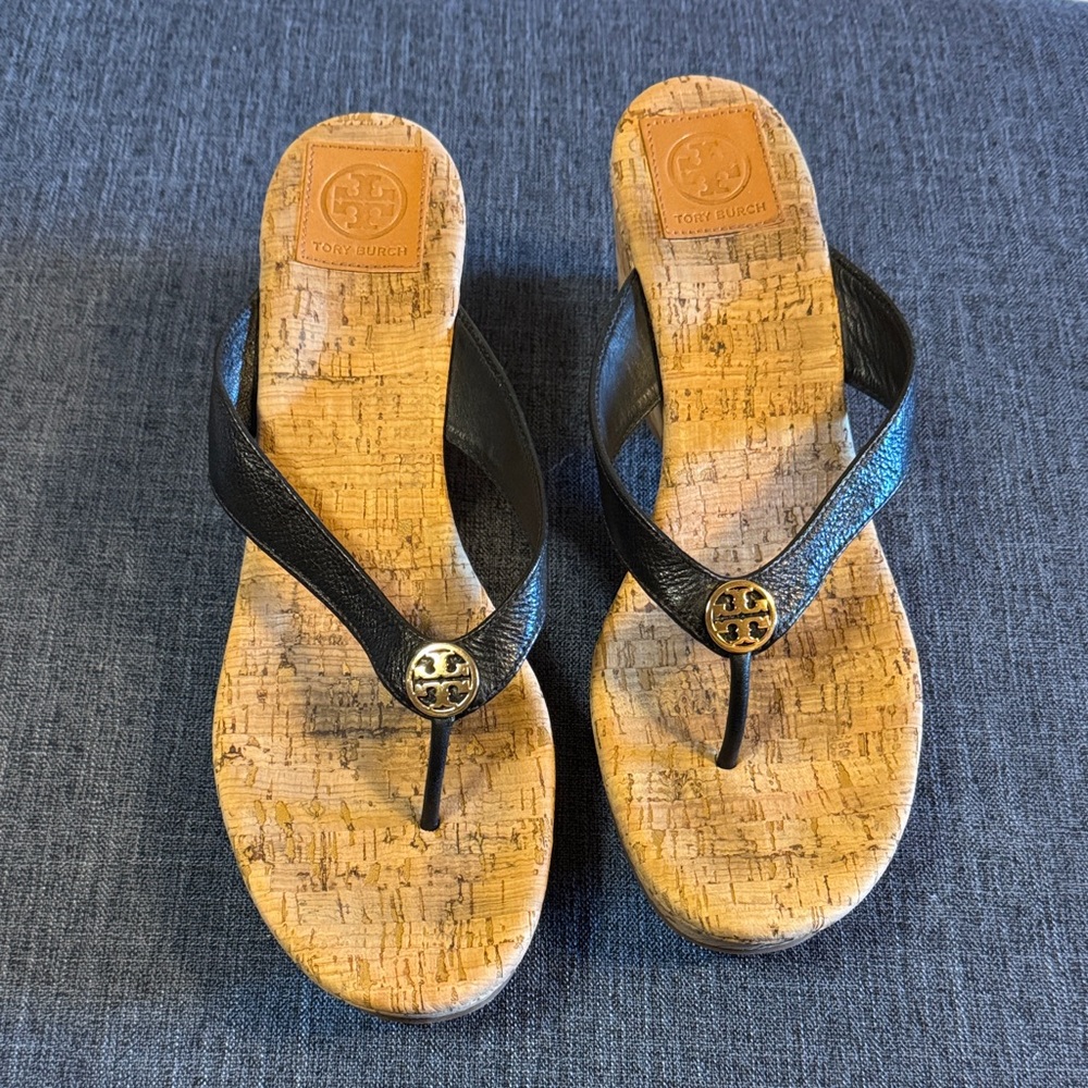 Tory Burch Black and Cork Wedge sandals